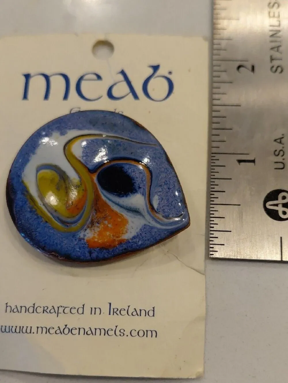 Meab Blue, Yellow & Orange Abstract Enamel Brooch...New